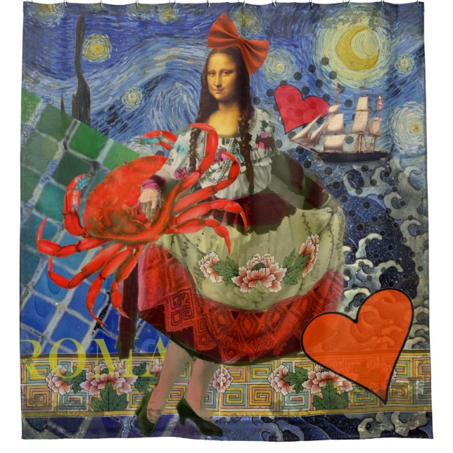Rideaux De Douche Mona Lisa Starry Night Collage : surréalisme fanta (Devant)