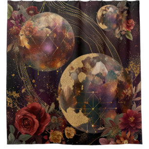 Rideaux De Douche Monde de cristal céleste Galaxie dorée pourpre