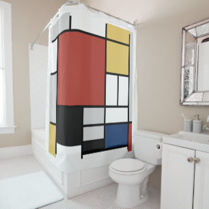 Rideaux De Douche Mondrian Peinture Rouge Plane Jaune Noir Gris Bleu