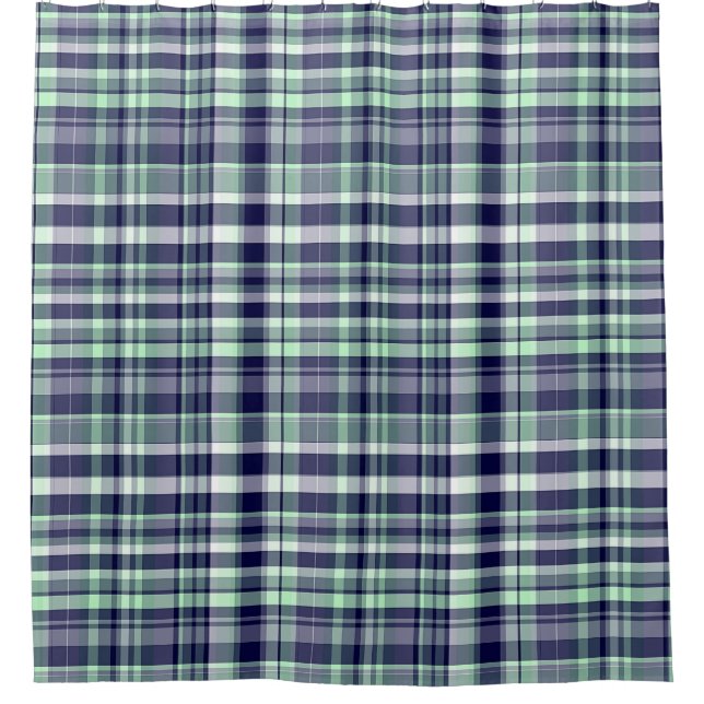 Rideaux De Douche Monnaie, Bleu Marine, Blancs Preppy Madras Plaid (Devant)