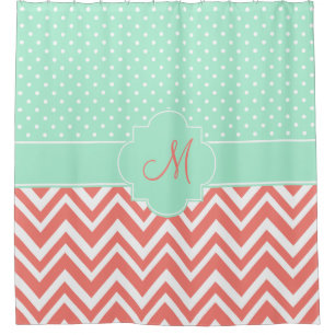 Rideaux De Douche Monogram Coral Chevron avec Motif de point de la p