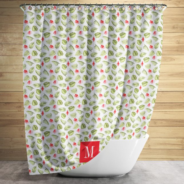 Rideaux De Douche Monogram Tropical Palm Feuille Motif (Modern Monogram Tropical Palm Leaves Pattern Shower Curtain)