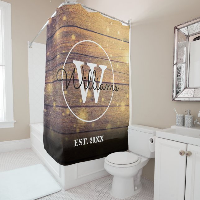 Rideaux De Douche Monograme de Rustic Wood (En situation)