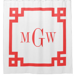 Rideaux De Douche Monogramme 3I encadré DIY BG Corail Rouge Clé Grec