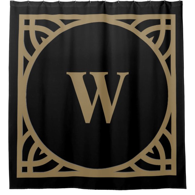 Rideaux De Douche Monogramme à bordure dorée élégante (Devant)