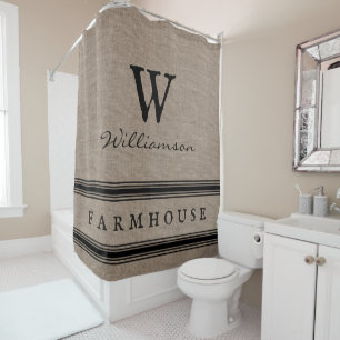Rideaux De Douche Monogramme à rayures de rayonnage rustique de la f