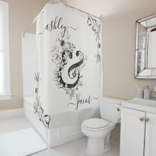 Rideaux De Douche Monogramme Ampersand Botanique Moderne Script Blus