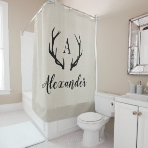 Rideaux De Douche Monogramme Antler Beige Rustique Salle de bain f