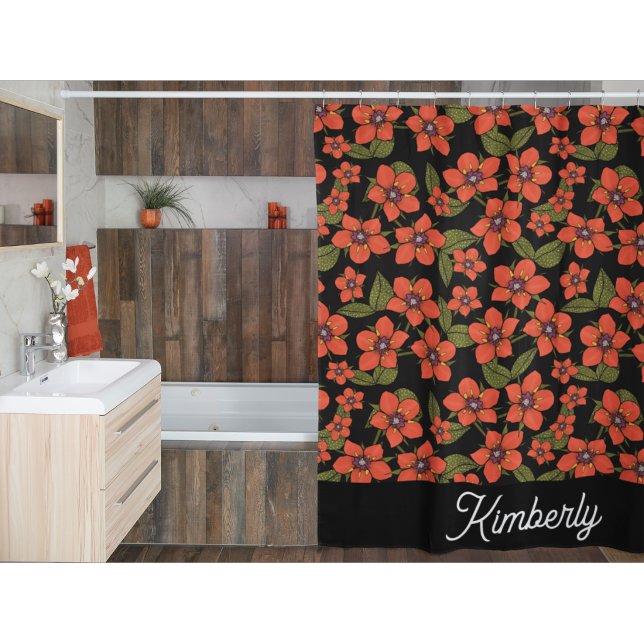 Rideaux De Douche Monogramme aquarelle florales rouges (Créateur téléchargé)