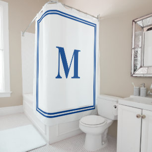 Rideaux De Douche Monogramme blanc bleu Nom personnalisé initial Élé