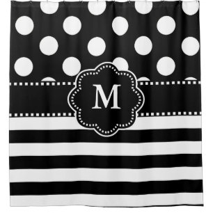 Rideaux De Douche Monogramme blanc rouge de rayures de points