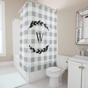 Rideaux De Douche Monogramme blanc rustique de laurier de noir de