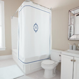 Rideaux De Douche Monogramme bleu et blanc de Chelsea