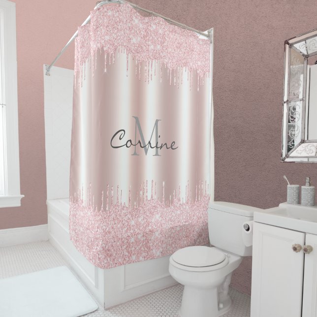 Rideaux De Douche Monogramme Blush rose Dbl Parties scintillant de s (Créateur téléchargé)