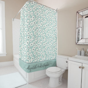 Rideaux De Douche Monogramme Boho Vert Sage Blanc Gris Floral  