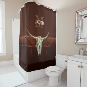 Rideaux De Douche Monogramme Brown du crâne taureau Pays Russe Oues