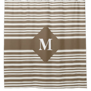 Rideaux De Douche Monogramme Brown foncé et blanc rayures