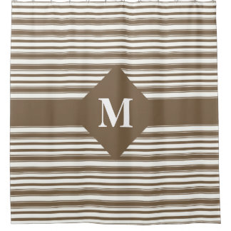 Rideaux De Douche Monogramme Brown foncé et blanc rayures
