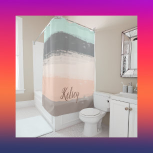 Rideaux De Douche Monogramme Brush Strokes Colorée