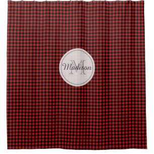 Rideaux De Douche Monogramme Buffalo Check Plaid Russe Rouge et Noir