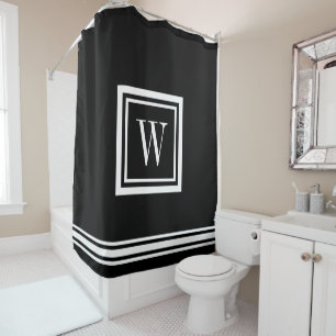Rideaux De Douche Monogramme carré classique noir et blanc