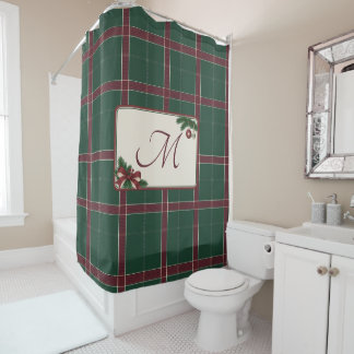 Rideaux De Douche Monogramme carreau Noël héritage pin vert vin