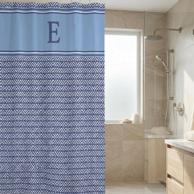 Rideaux De Douche Monogramme Chevron Géométrique Bleu Marine (Créateur téléchargé)