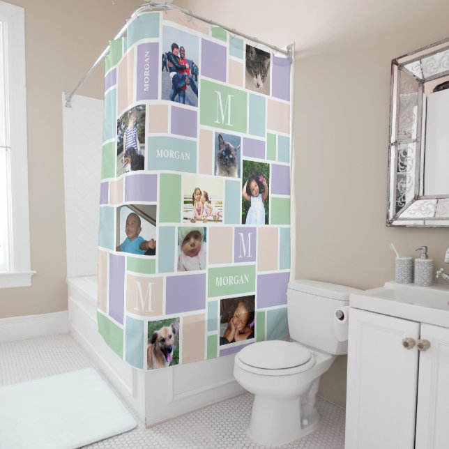 Rideaux De Douche Monogramme chic de photo des pastels 10 (En situation)