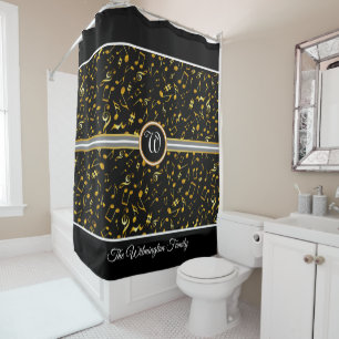Rideaux De Douche Monogramme classique avec Gold Music Notes sur BLA