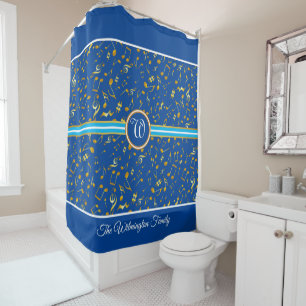 Rideaux De Douche Monogramme classique avec Gold Music Notes sur BLU