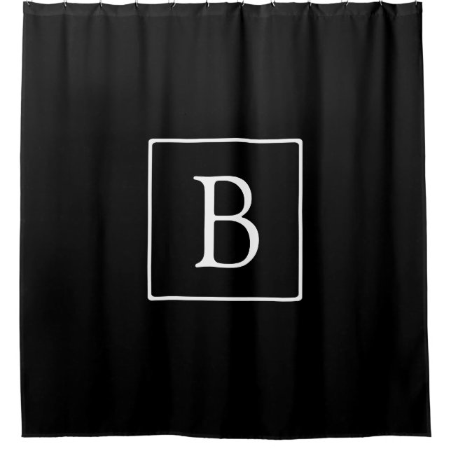 Rideaux De Douche Monogramme classique simple | Texte noir et blanc (Devant)