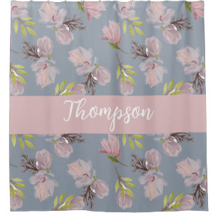 Rideaux De Douche Monogramme couleurs adorables floral bleu et rose