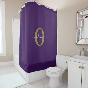 Rideaux De Douche Monogramme customisé Nom du script Purple White Go