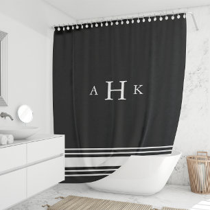 Rideaux De Douche Monogramme de bordure de bande classique noir et b