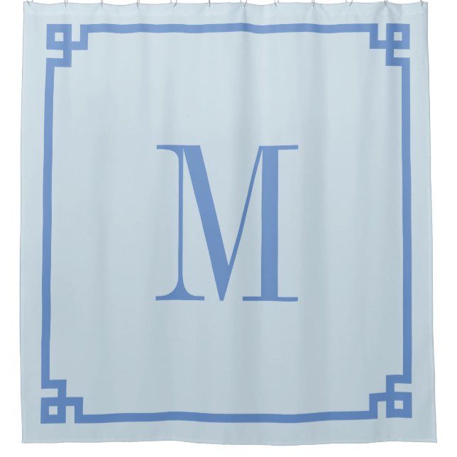 Rideaux De Douche Monogramme de bordure de clé bleu clair et bleuet (Devant)