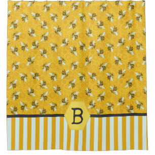 Rideaux De Douche Monogramme de bourdon de ruche d'abeille de nid