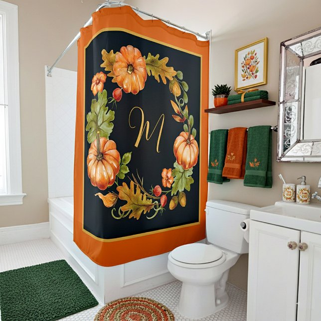Rideaux De Douche Monogramme de couronne de citrouille   (Créateur téléchargé)
