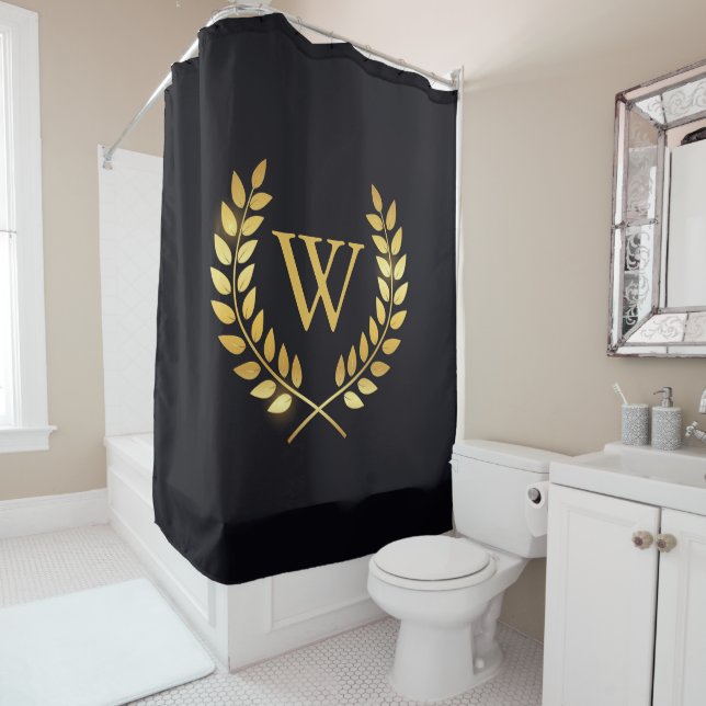 Rideaux De Douche Monogramme de couronne d'or Laurel (En situation)
