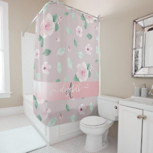Rideaux De Douche Monogramme de fleurs à l'aquarelle chic