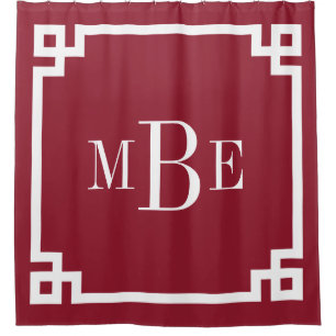 Rideaux De Douche Monogramme de frontière clé grecque Crimson
