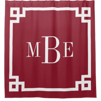 Rideaux De Douche Monogramme de frontière clé grecque Crimson