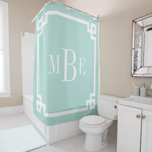 Rideaux De Douche Monogramme de la bordure de clé grecque (En situation)