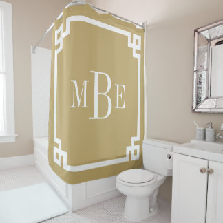 Rideaux De Douche Monogramme de la bordure de clé grecque or