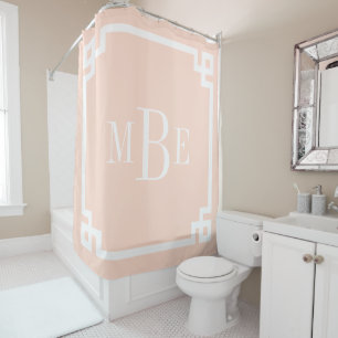Rideaux De Douche Monogramme de la bordure de clé grecque rose pâle