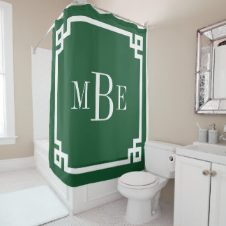 Rideaux De Douche Monogramme de la bordure de clé grecque verte Hunt