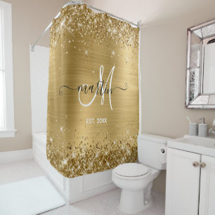 Rideaux De Douche Monogramme de la famille Glitt Gold Foil
