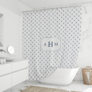 Rideaux De Douche Monogramme de Motif d'Ancres de marine et blanc