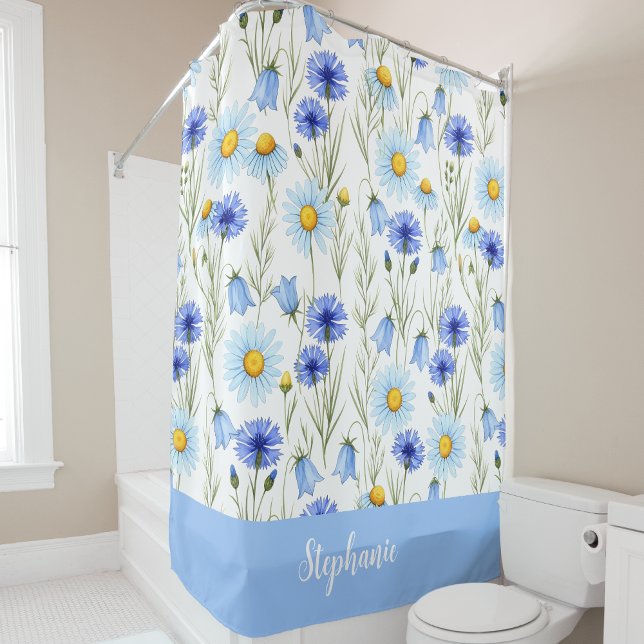 Rideaux De Douche Monogramme de nom de fleur sauvage à l'aquarelle b (Créateur téléchargé)