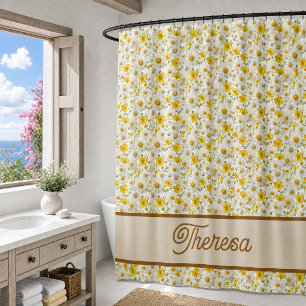 Rideaux De Douche Monogramme de nom de fleur sauvage à l'aquarelle j