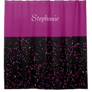 Rideaux De Douche Monogramme de nom motifs pailletés noir violet ros
